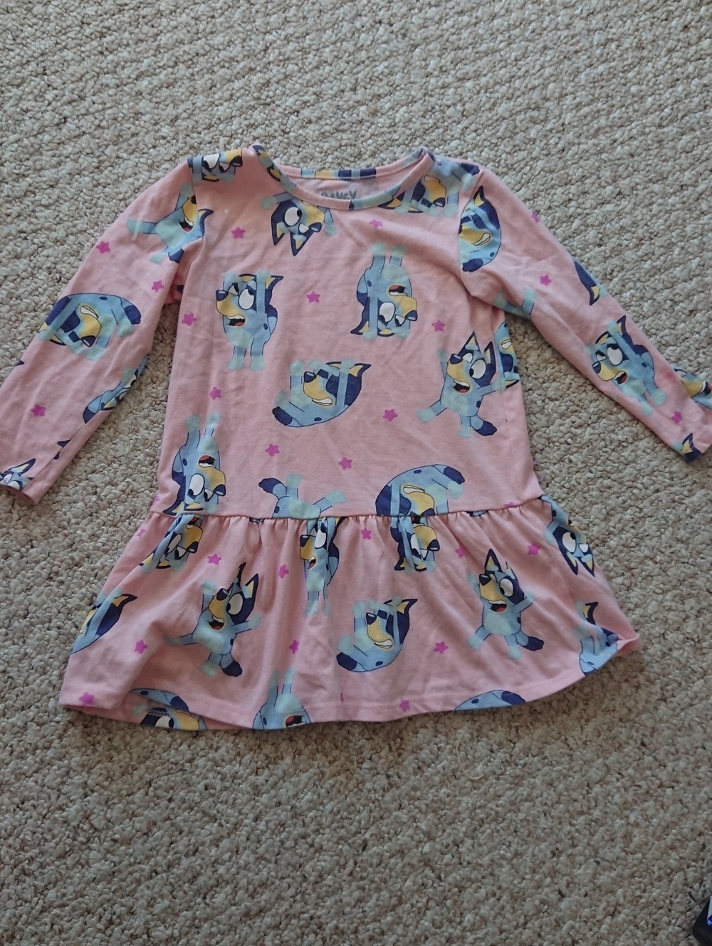Bluey Toddler Girl Print Drop Waist Dress with Long Sleeves Size 3T